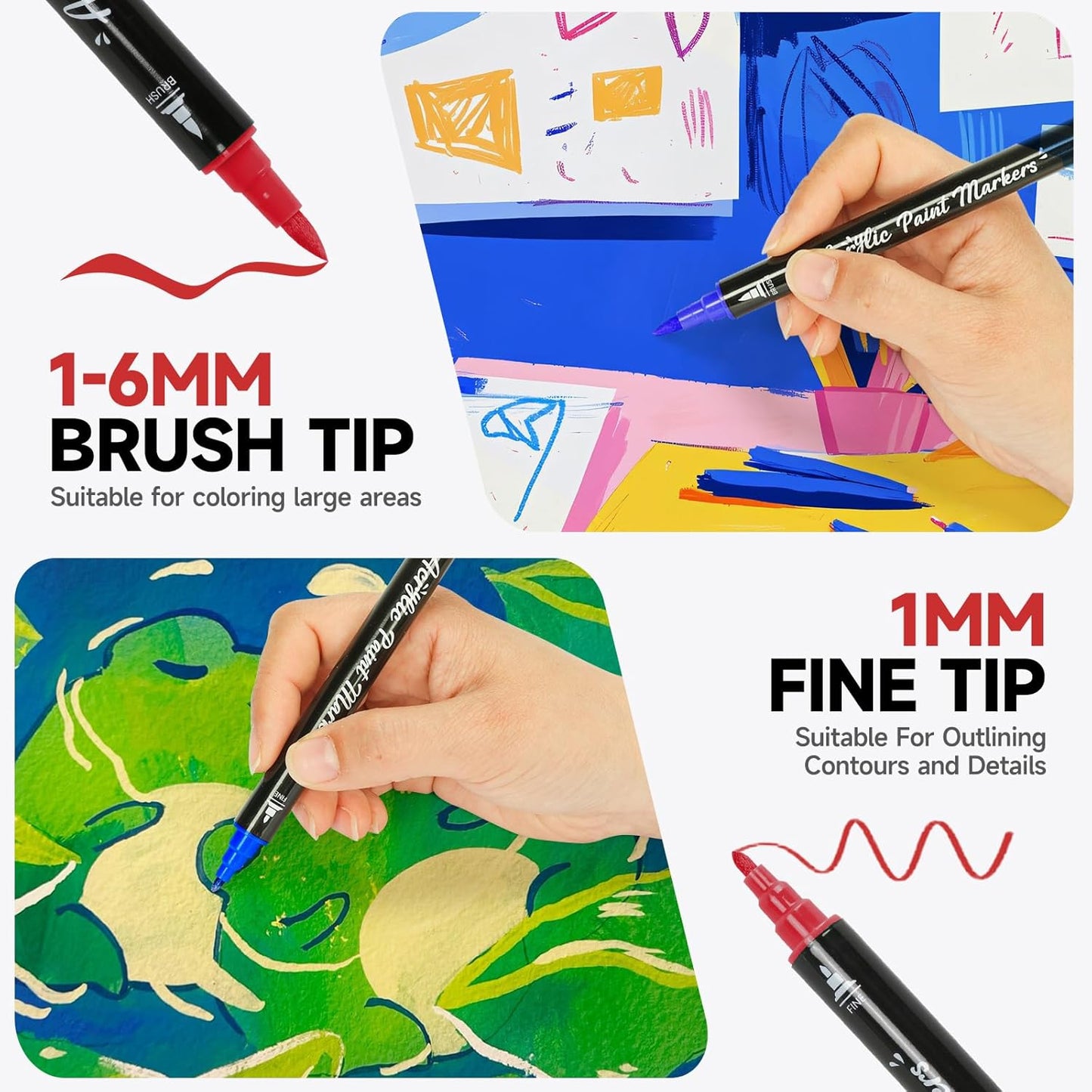 Acrylic Paint Markers,60 Colors Dual Tip Acrylic Paint Pens with Brush and Fine Tips for Rock Painting,Glass,Wood,Ceramic,Canvas,Stone, Vibrant Color Ideal for Artists, Crafters, DIY Projects