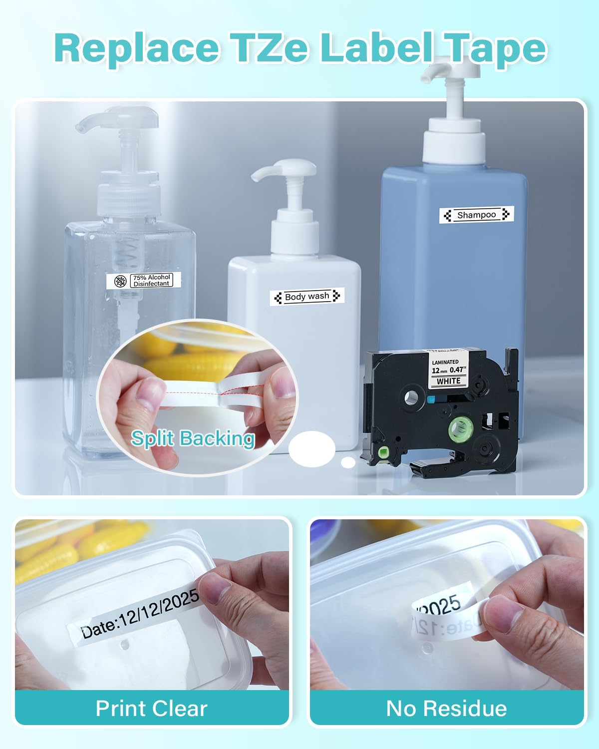 Airmall Compatible with Brother 12mm 0.47 Laminated White Tz Tape Tze Label Maker Tape Refill TZe-231 TZe231 Replace for Brother P Touch D210 D200 D400 1280 1290 1880, Black on White 1/2 Inch, 6-Pack