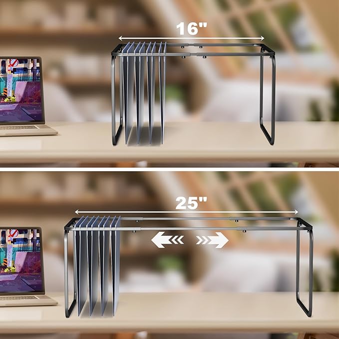 Legal/Letter Size Hanging File Folder Frame,Adjustable 16 to 25 inches,Heavy Duty Steel File Cabinet/Drawer Organizer Insert,Hanging Folder Holder for Desktop,12.598" W X 9.45" H,2 Packs