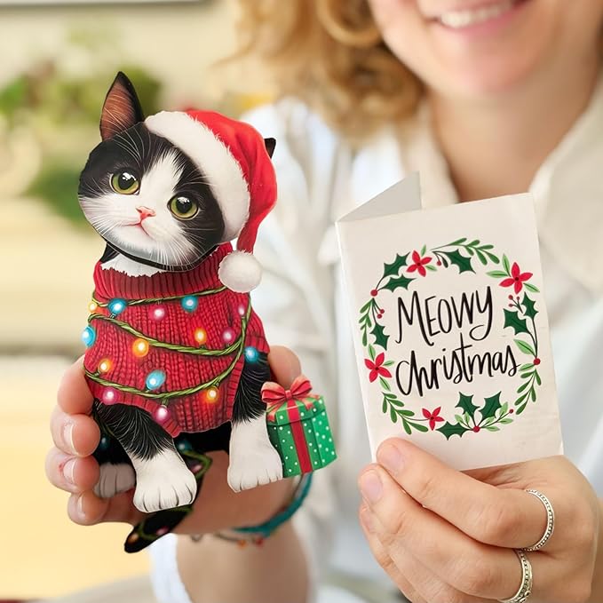 Freshcut Paper Pop Up Cards, Mini Christmas Puppy & Kitten, 6 Inch Mini Sized 3D Pet Gifts, Popup Greeting Card, Christmas Card, Paper Cat & Dog Cards, Blank Notecard & Envelope