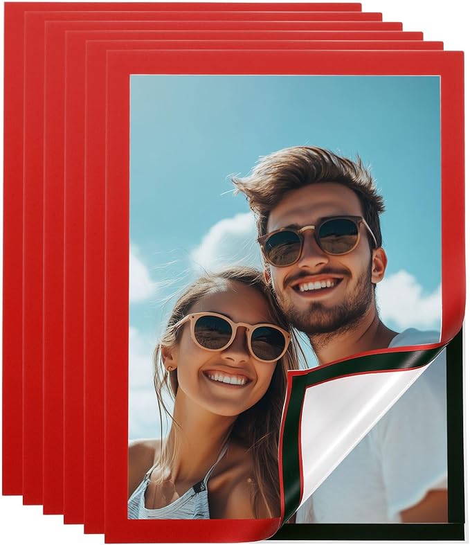 uxcell 6 Pcs Magnetic Sign Holder, 8.3" x 11.7" Self-Adhesive Magnetic Wall Signs Holder Magnetic Picture Frame Document Holder for Home Office Wall Window Displays, Red