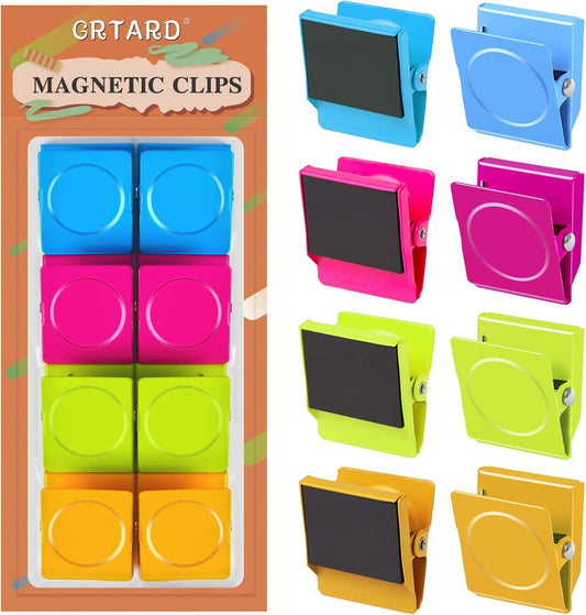 Grtard 8 Pack Magnetic Clips Heavy Duty, Colorful Strong Fridge Magnet Clips Heavy Duty, Metal Magnet Clips for Fridge, Clip Magnets, Magnetic Clips for Refrigerator, Locker, Whiteboard, Home, Office