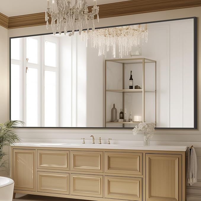 MELOMOIR 76"x44" Oversized Floor Mirror Freestanding, Oversized Mirror Full Length for Bedroom Living Room Dressing Room Gym Yoga Hair Salon, Black Mirror Full Length with Shatterproof Tempered Glass