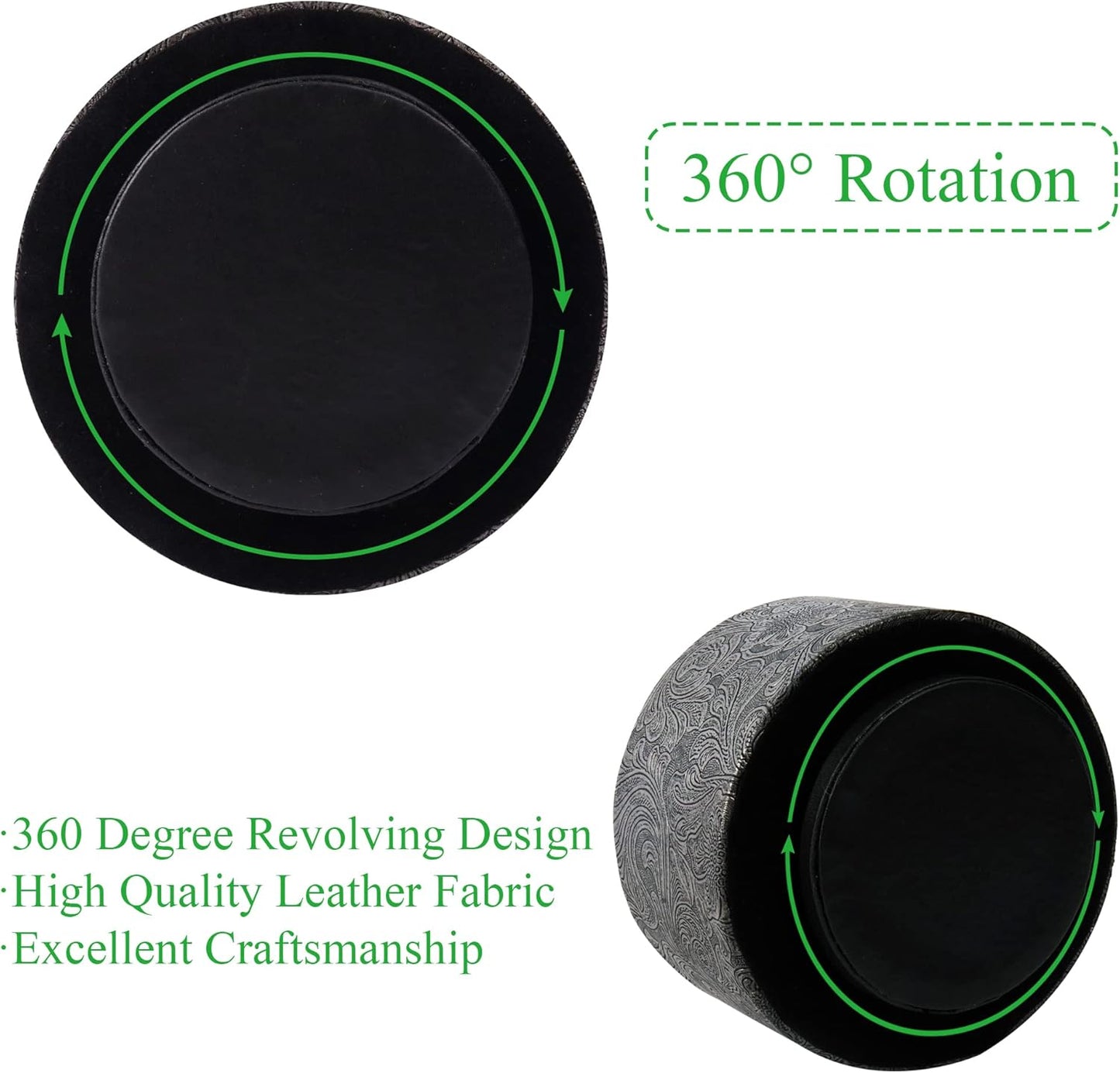 lizimandu Round Leather Art Supply Organizer,Remote Control Holder,360 Degree Spinning,Multi-Functional Pencil Holder,4 Compartments Desktop Stationary Organizer(1-Grey)