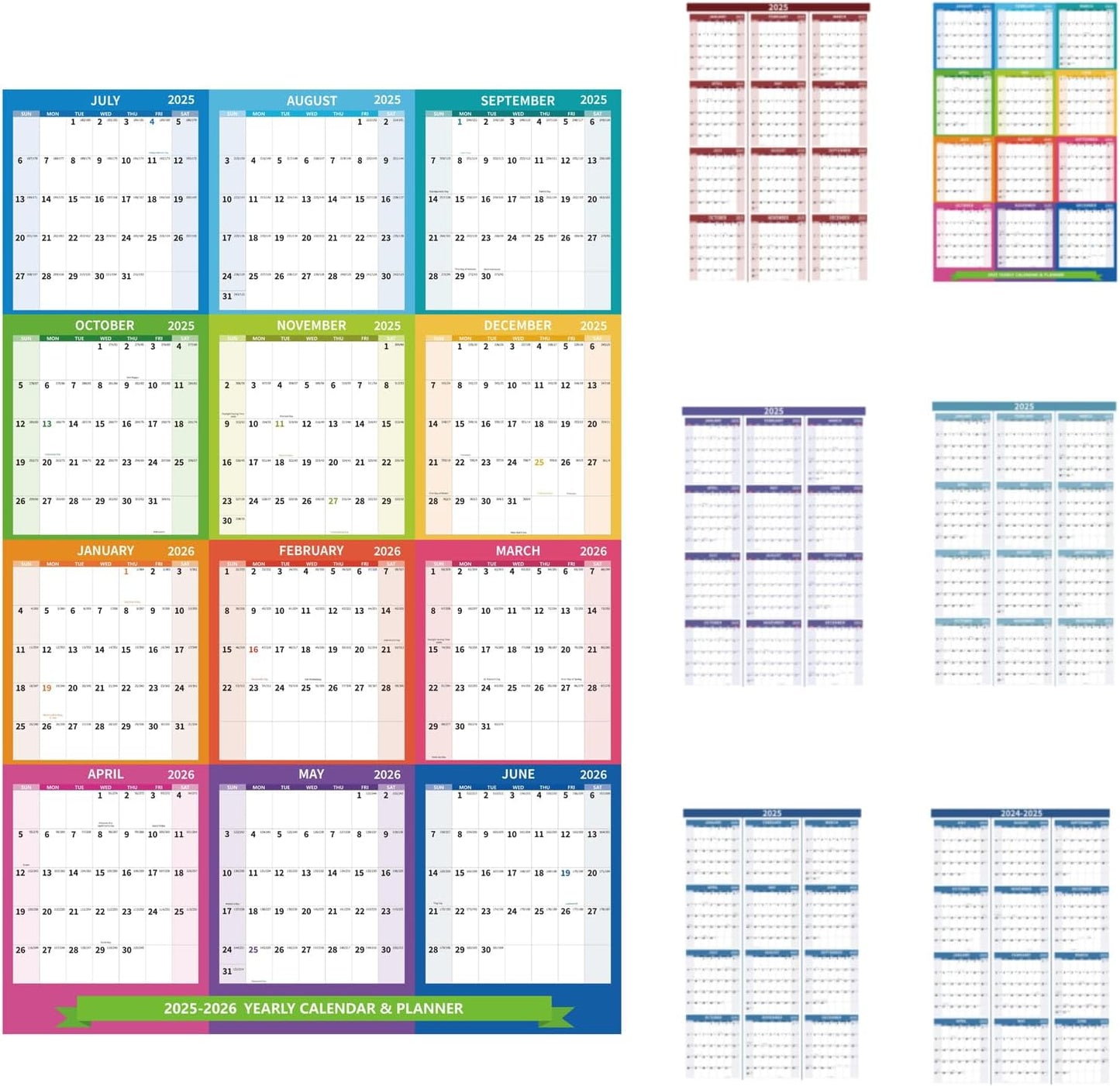 2025-2026 Wall Calendar 34.8" x 22.8" Large Vertical Yearly Wall Hanging Calenda with Julian Date from July 2025 to June 2026 Thick Paper Calendar 12 Month Annual Planner for Office Fridge(Colorful)