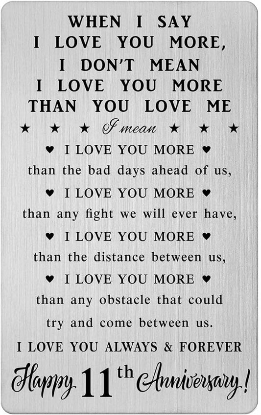 CPLJW 11th 11 Year Anniversary Card Gifts for Him Her, Steel Gifts for Men for 11th Anniversary, Eleventh Wedding Wallet Card Gift