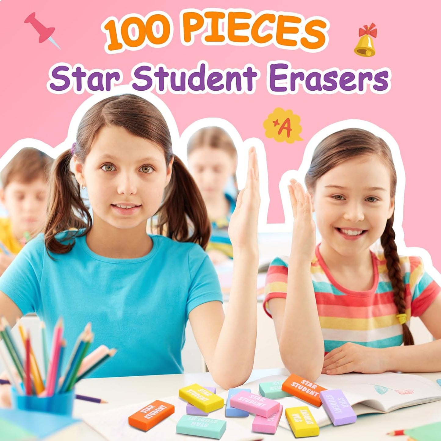 100 Pcs Star Student Erasers Bulk for Kids Back to School Pencil Erasers Fun Inspirational School Supplies for Students Classroom Office Teacher Award Gifts