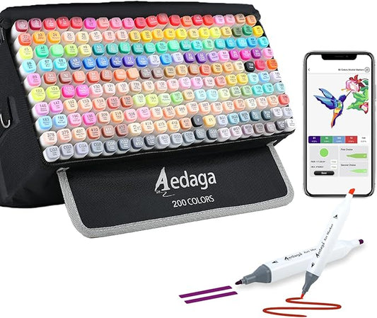200 Colors Alcohol Markers with Free App, Dual Tip Art Marker with Kickstand Case for Artists Adults and Kids. Alcohol Based Markers for Coloring Painting Sketching and Drawing, Great Gift.