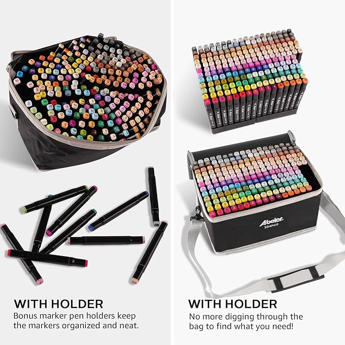 204 Alcohol Markers Set, Dual Tips Blender Art Markers for Drawing, Permanent Sketch Marker for Kids adult coloring, Alcohol Based, Adults Coloring and Artist Illustration.