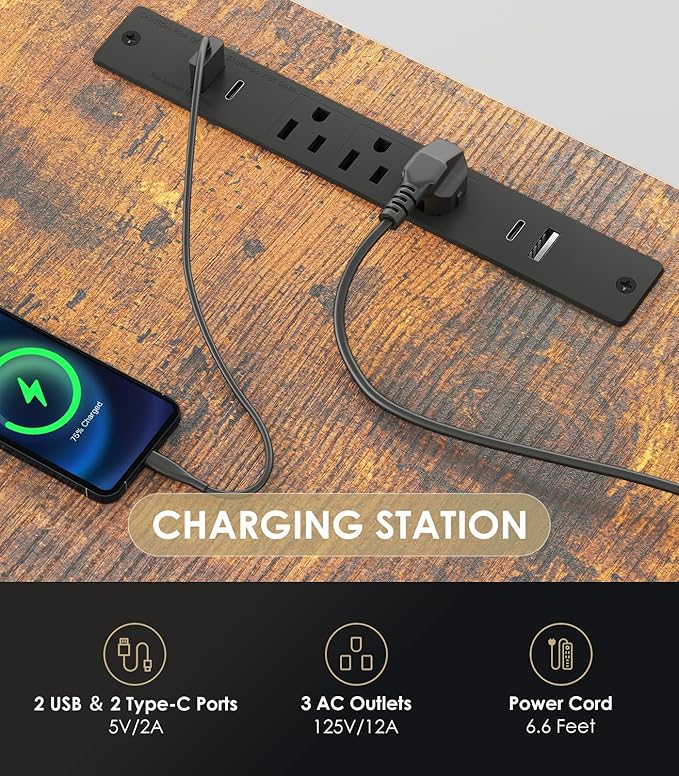 OffiGo Electric Standing Desk with 3-Piece Board, 71 Inch Height Adjustable Large Desk with Power Outlets, Sit Stand Table, Writing Computer Desk for Home, Office, Workstation, Rustic Brown