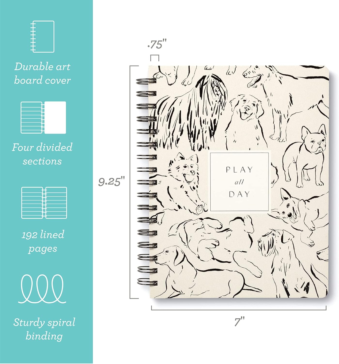 Compendium Spiral Notebook - Play All Day — A Designer Spiral Notebook with 192 Lined Pages, College Ruled, 7.5”W x 9.25”H