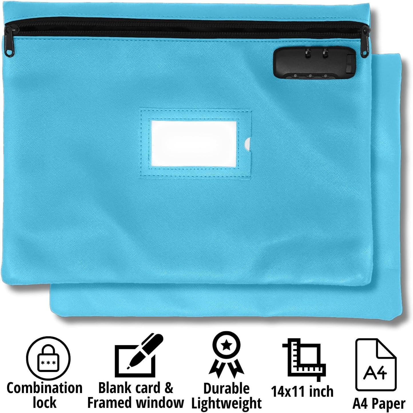 Notary Bag with Lock | 14x11 inch | Light blue | Zipper Notary Supplies Bag | Locking Notary Bag for Notary Kit, Stamp, Embosser, Ink Pad, and Valuables | Locking Document Bag | Journal Carrying Case