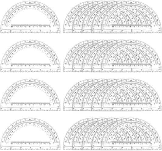 Zonon 24 Pieces Plastic Protractors Bulk Classroom Clear Math Protractors 180 Degrees 6 Inch for Geometry Student, Angle Measurement, Students Back to School Supplies Office Supplies