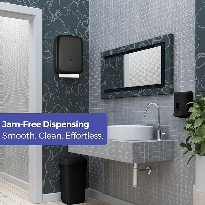 Commercial Paper Towel Dispenser Wall Mount with Lock – Fits 400+ Multifold/Trifold/Z-Fold/C-Fold Towels – Large Paper Towel Holder for Bathroom, Kitchen, Office, Home or Business (Black)
