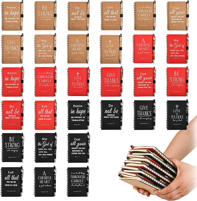 INSADA Christian Prayer Journal Spiral Notebooks Bulk with Pens - Small Notepads (4.13”x5.43”) - Easter Gifts for Women men,Church Members & Bible Study Groups (30 sets multicolor)