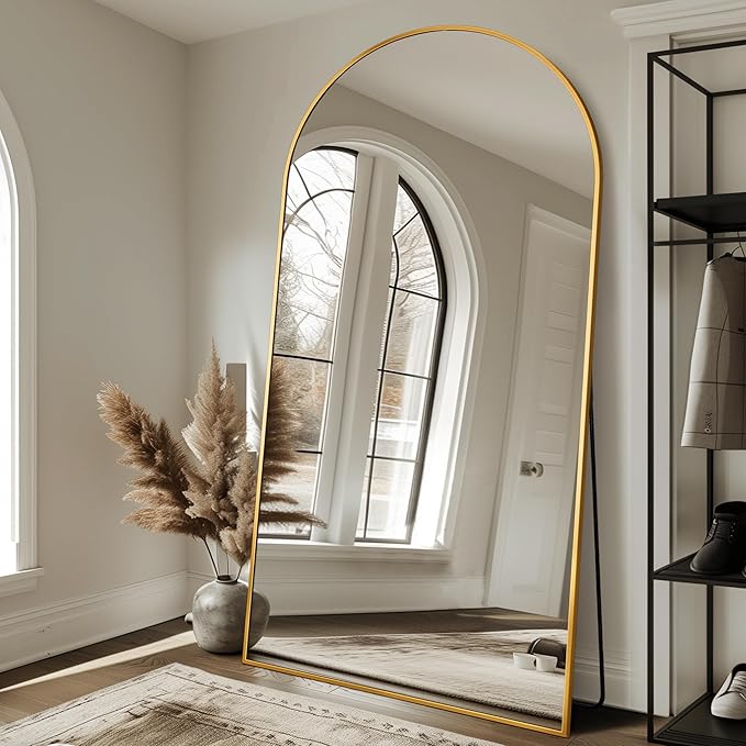 Antok Full Length Mirror, 83"x44" Oversized Floor Mirror Freestanding, Full Body Mirror Floor Standing Mirrors with Stand, Hanging Mounted Mirrors for Living Room Cloakroom,Gold,Arched Style