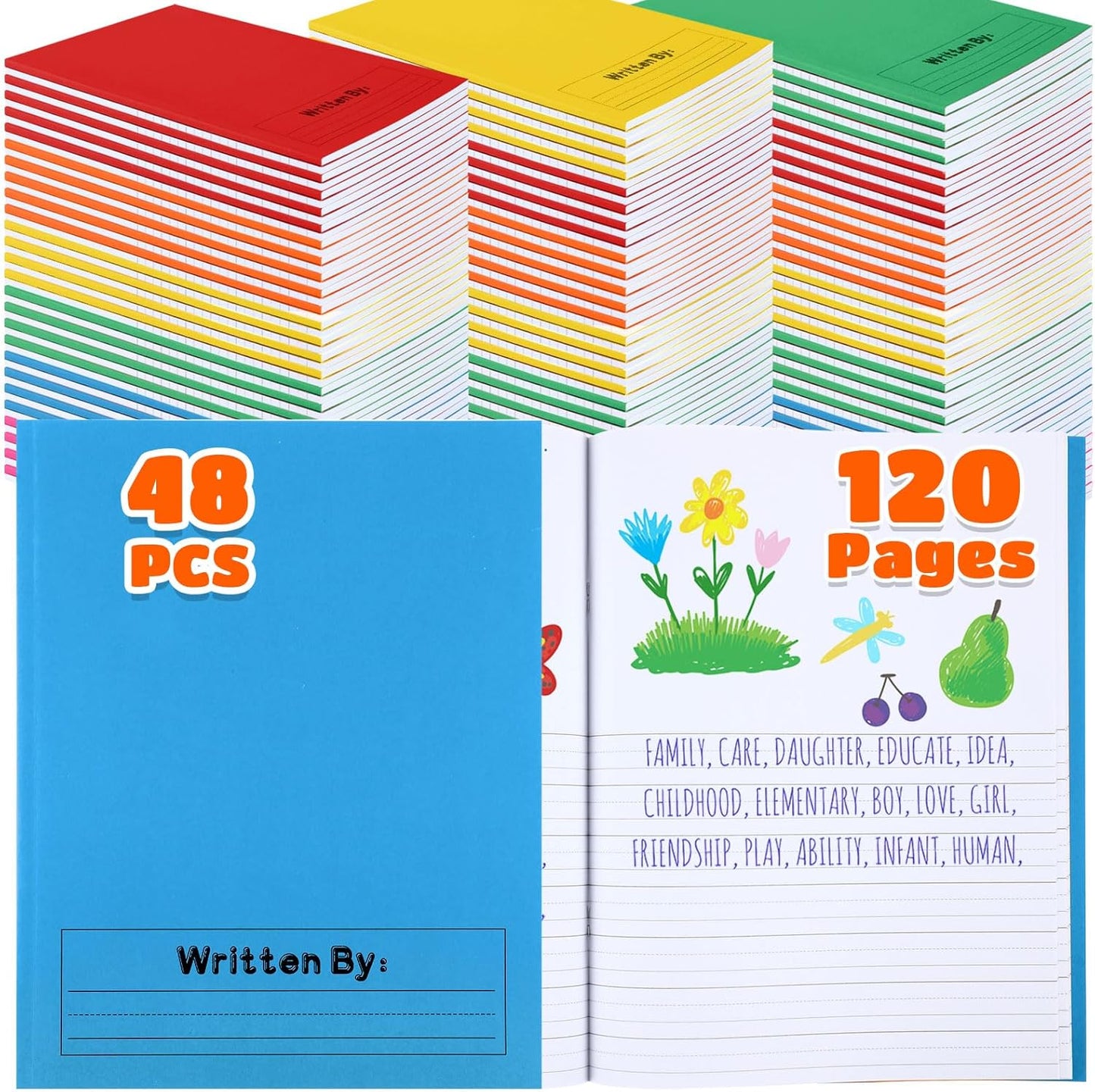 Henoyso 48 Pcs 120 Pages Primary Composition Notebooks K-2 9 3/4 x 7 1/2 Inch Journals Primary Journals Blank Books for Kids to Write Stories Kindergarten (Colorful)
