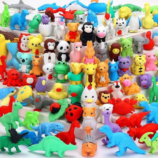 90Pcs Animal Erasers Bulk Cute Desk Pets Kids Puzzle Erasers Take Apart Cool 3D Eraser Mini Pencil Eraser Fun Party Favors for School Supplies Classroom Rewards Easter Egg Fillers Gifts