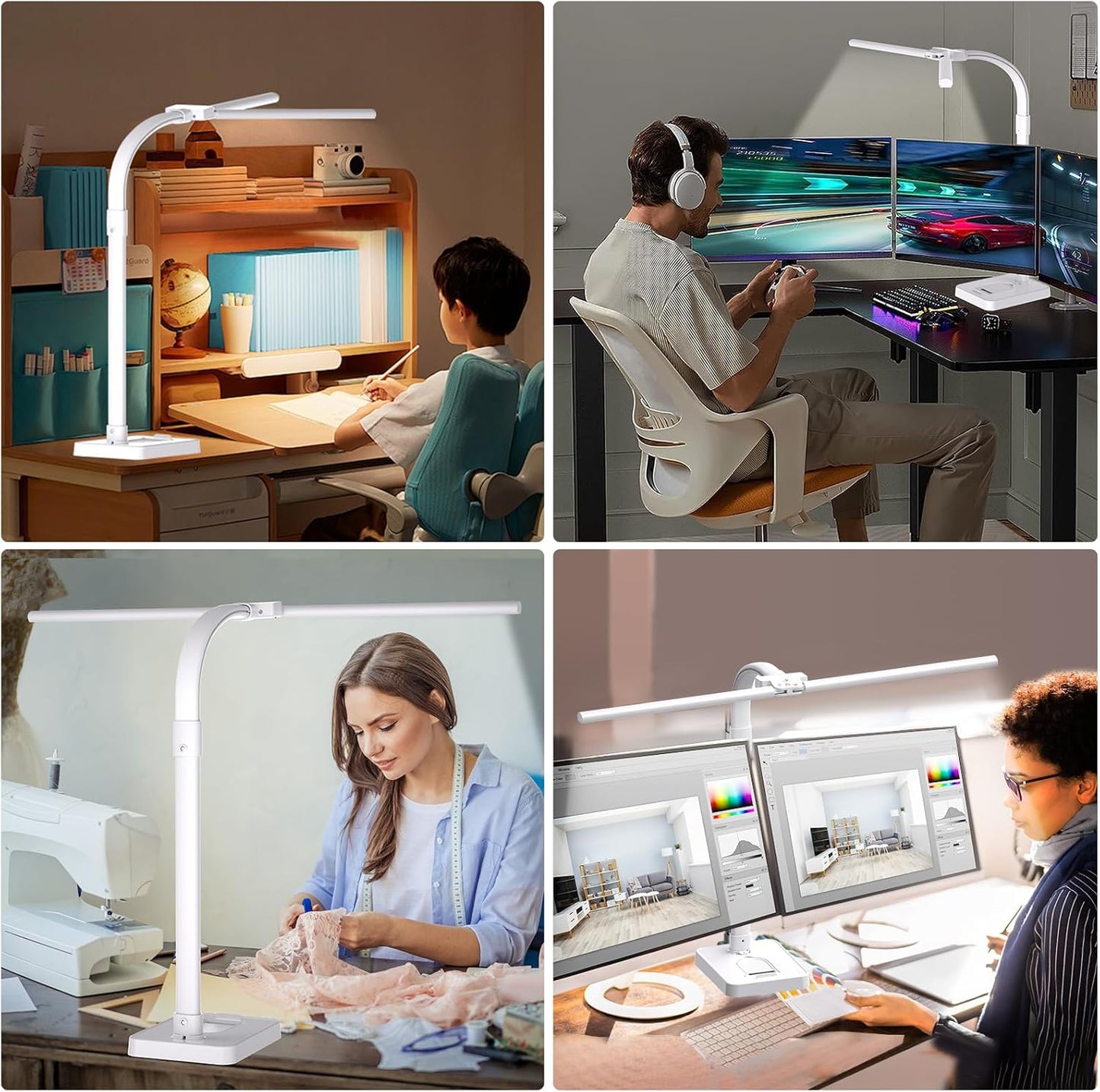 Led Desk Lamp for Home Office,24W Bright Eye-Caring Desk Light with Base,5 Brightness and 5 temperatures Dimmable Workbench Task Light, Adjustable Gooseneck Table Lamp for Monitor(White)