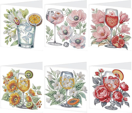 Tontut 6pcs Diamond Art Painting Kit Greeting Card, Mug Flower 5D DIY Diamond Handmade Holiday Greeting Card with Envelope, Holiday Gift Congratulation