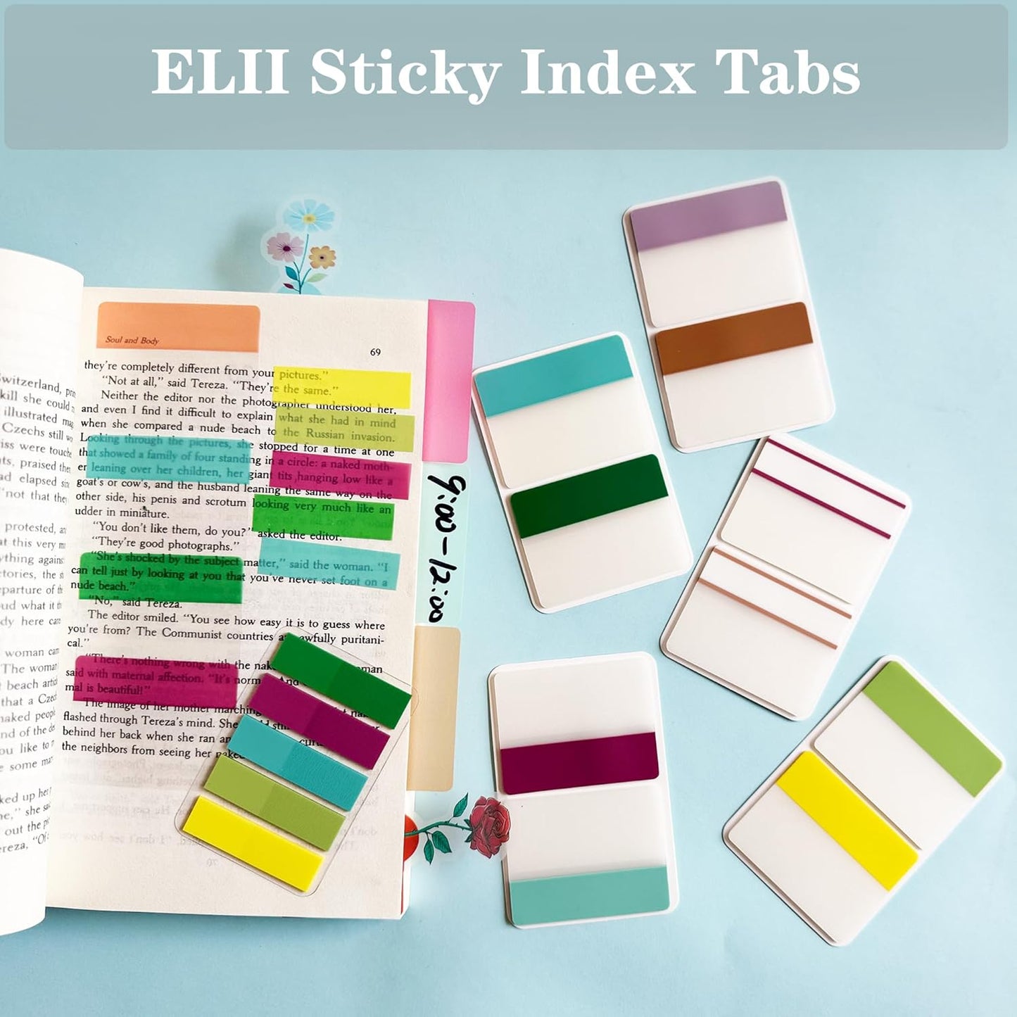 ELII 500 PCS Sticky Index Tabs 21 Sets, Colorful Book Tabs Sticky Tabs for Notebooks, Page Tabs for Binders, Page Markers Notebook Tabs