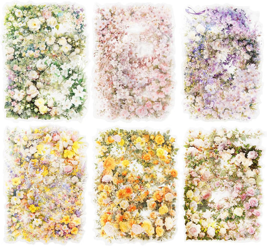 60 Pcs Vintage Flower PET Stickers Set, Large Floral Corner Stickers for Scrapbooking, Journaling, DIY Crafts, with Organizer