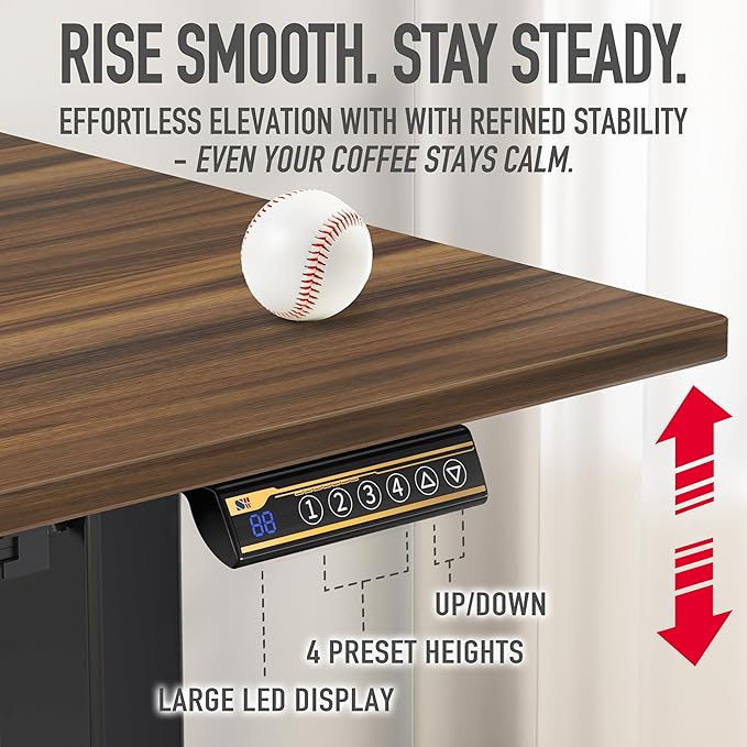 SHW 40-Inch Electric Height Adjustable Standing Desk with Drawer, Memory Preset and Cable Management Tray, Walnut