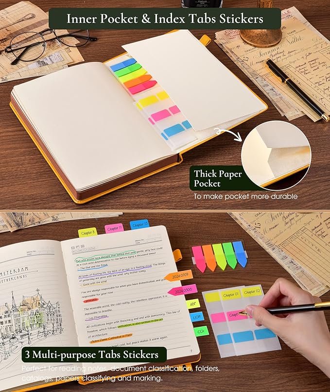 Vintage Leather Journal - 300 Page Lined Journal Notebook with Numbered Pages,A5 Notebook for Women Men,Travel Diary,Daily Journal for Writing, Note Taking, School & Work (5.8" x 8.3")