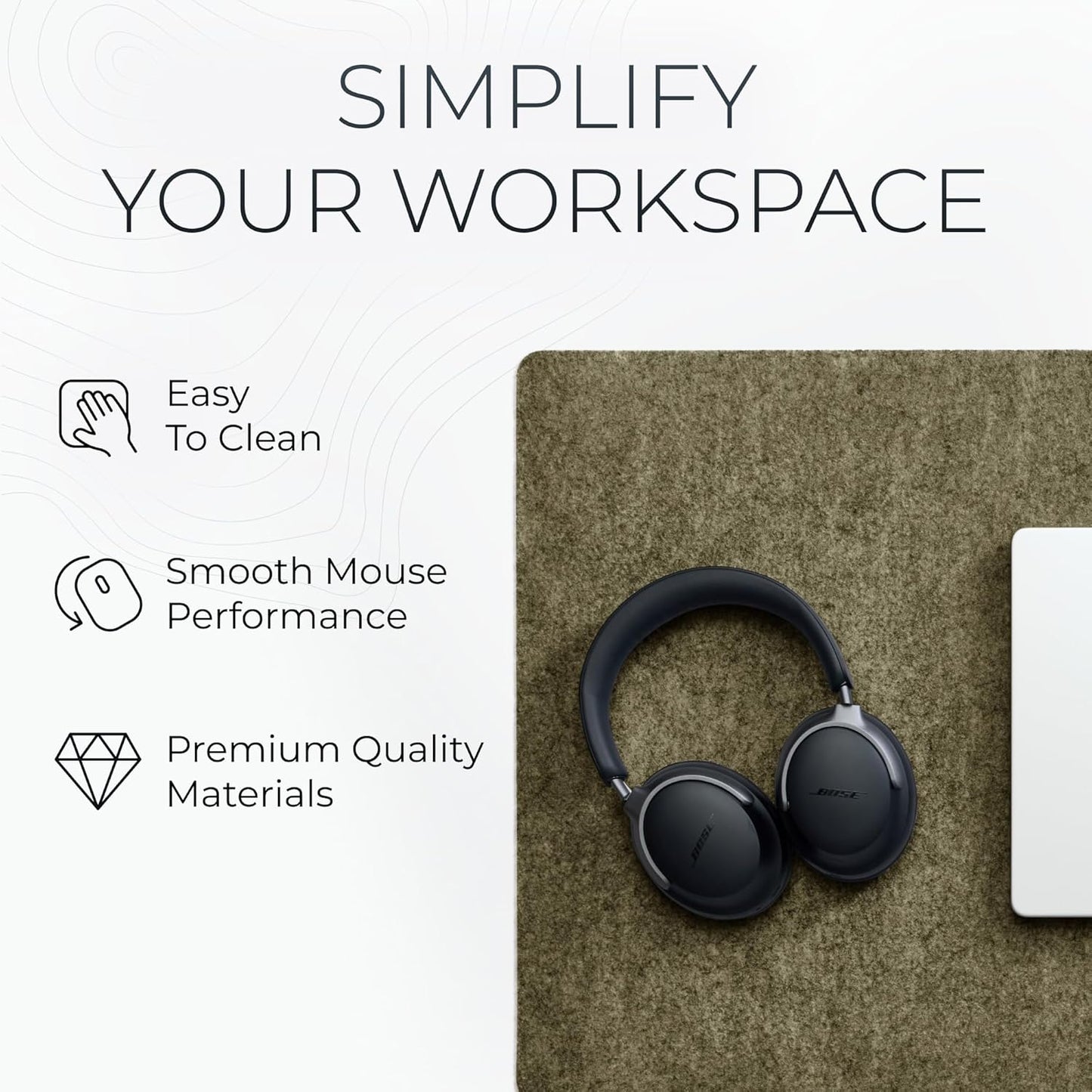 Nordik Large Felt Desk Mat – Timber Moss Green – 35 x 17 inch – Computer Desk Mat – Keyboard and Mouse Pad – Large Desktop Felt Pad