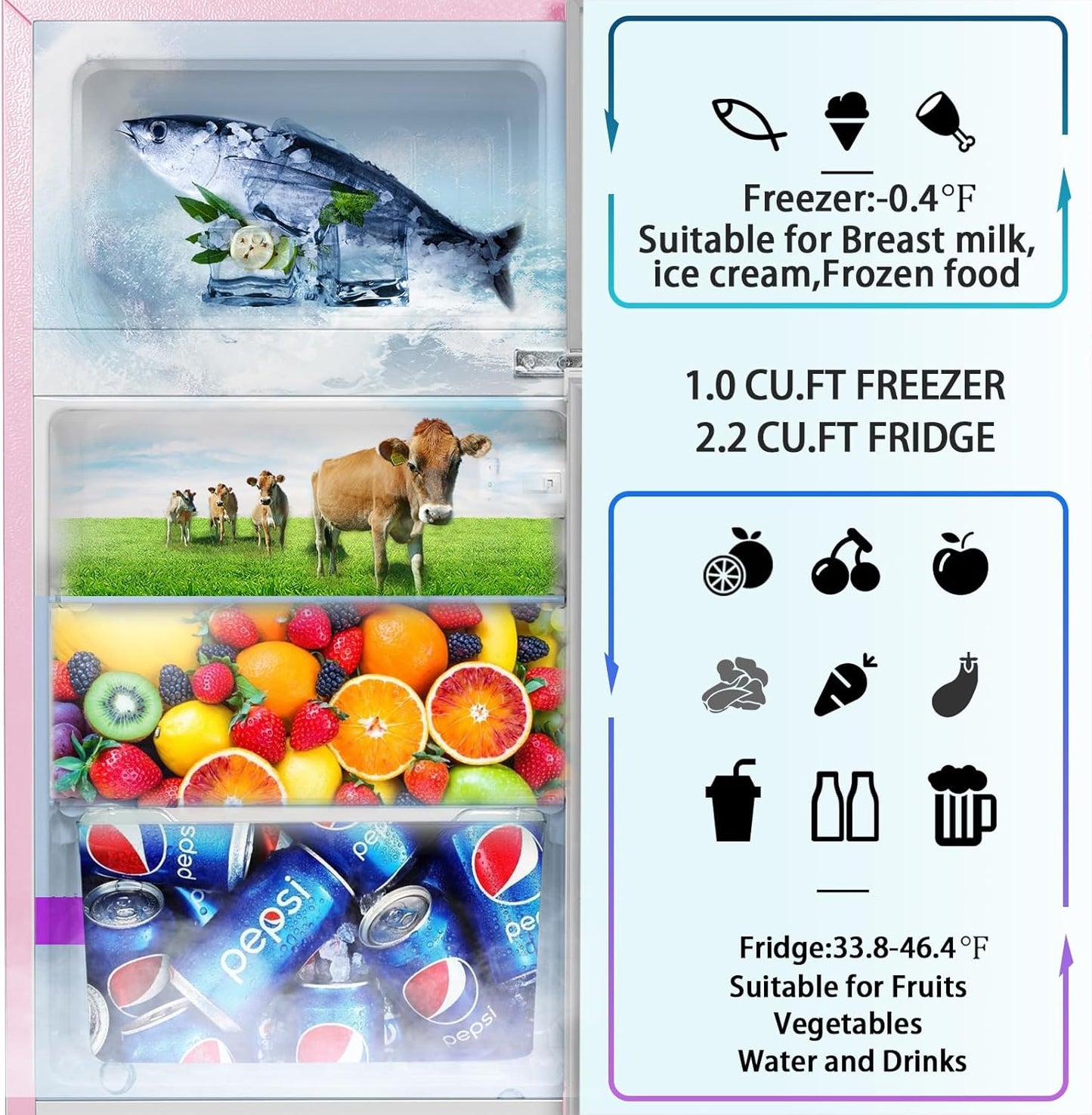 Mini Fridge With Freezer,3.2 Cu.Ft Compact Refrigerator,Mini Refrigerator With 2 Doors For Bedroom,Office,Kitchen,Apartment,Dorm(pink)