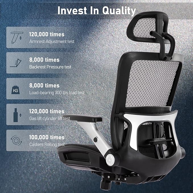 COLAMY Ergonomic Mesh Office Chair with Footrest, High Back Computer Executive Desk Chair with Headrest and 4D Flip-up Armrests, Adjustable Tilt Lock and Lumbar Support-Black