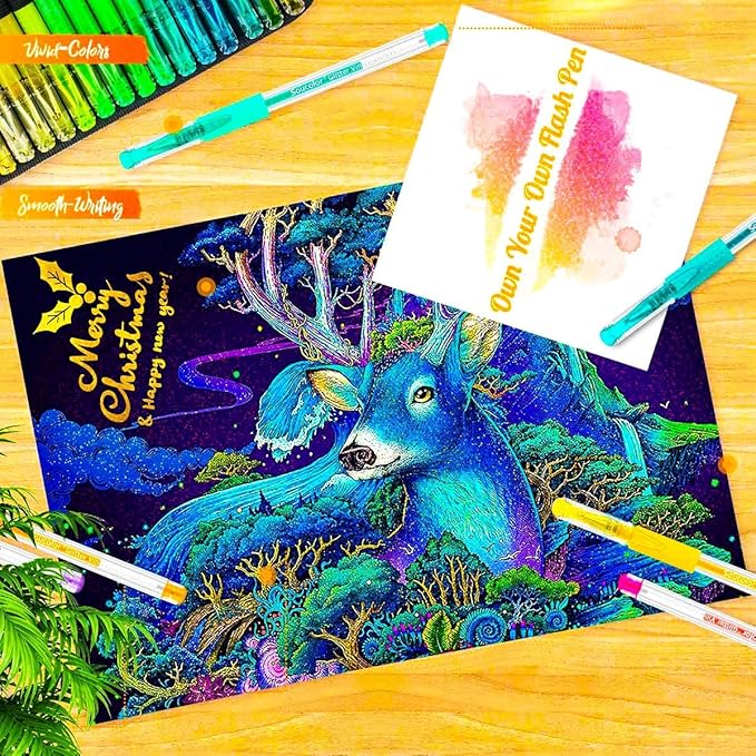 Soucolor Glitter Gel Pens for Adult Coloring Books, 120 Pack-60 Glitter Pens, 60 Refills and Travel Case, Nurse Aesthetic Cute Pens, School Office Home Supplies, Gifts for Women and Men