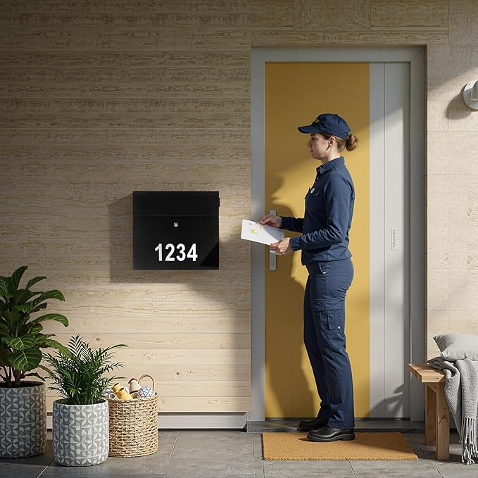 Extra Large Wall Mount Mailboxes for Outside 18 x 16.5 x 7 Inches Locking Security Mail Box Galvanized Steel Wall Mailbox Large Capacity Post Box with Key Lock and Reflective Stickers(Black)