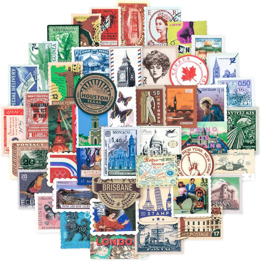 100 Pcs Vintage Stamp Stickers for Scrapbook,Retro Travel Sticker for Scrapbook Supplies,Stamp-Look Portrait Waterproof Stickers for Junk Journal Collage DIY Crafts