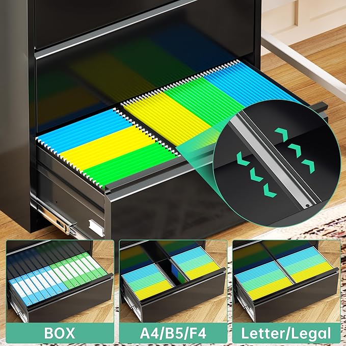 Superday Black Filing Cabinet 3 Drawer File Cabinet 20" Deep, Locking Metal File Drawer Cabinets, Rolling Filing Cabinets with Lock for Office Letter/A4/Legal (Black)