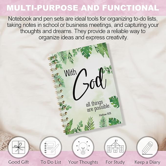 Inspirational Christian Notebook - With God All Things Are Possible Journal, Bible Verse Spiral Notebook, Christian Decor, Inspirational Christian Gifts, Gifts for Employees, 5.5x8.3 Inches