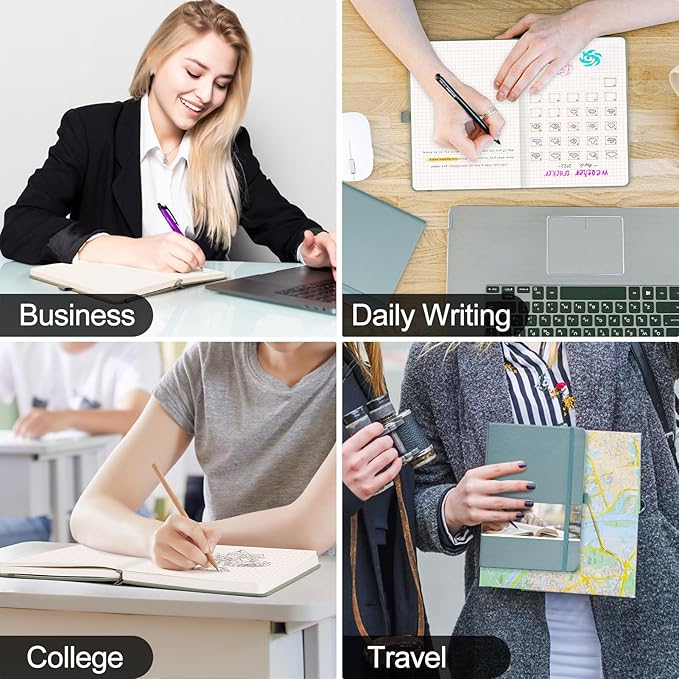 EMSHOI A5 Graph Paper Notebook Journal - 256-Page Hardcover, 120gsm Thick Ink-Proof Paper, PU Leather Cover with Inner Pocket, Portable 5.75"x8.38" Size for Work, Math, Engineering – Light Blue