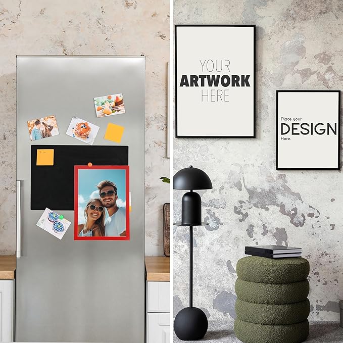 uxcell 3 Pcs Magnetic Sign Holder, 8.3" x 11.7" Self-Adhesive Magnetic Wall Signs Holder Magnetic Picture Frame Document Holder for Home Office Wall Window Displays, Red