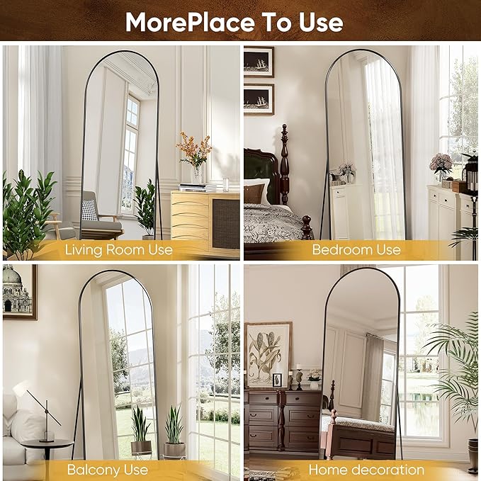Antok Full Length Mirror, 71"x28" Arched Floor Mirror, Glassless Mirror Full Length with Stand, Floor Mirrors Freestanding, Wall Mounted Mirrors for Living Room, Black