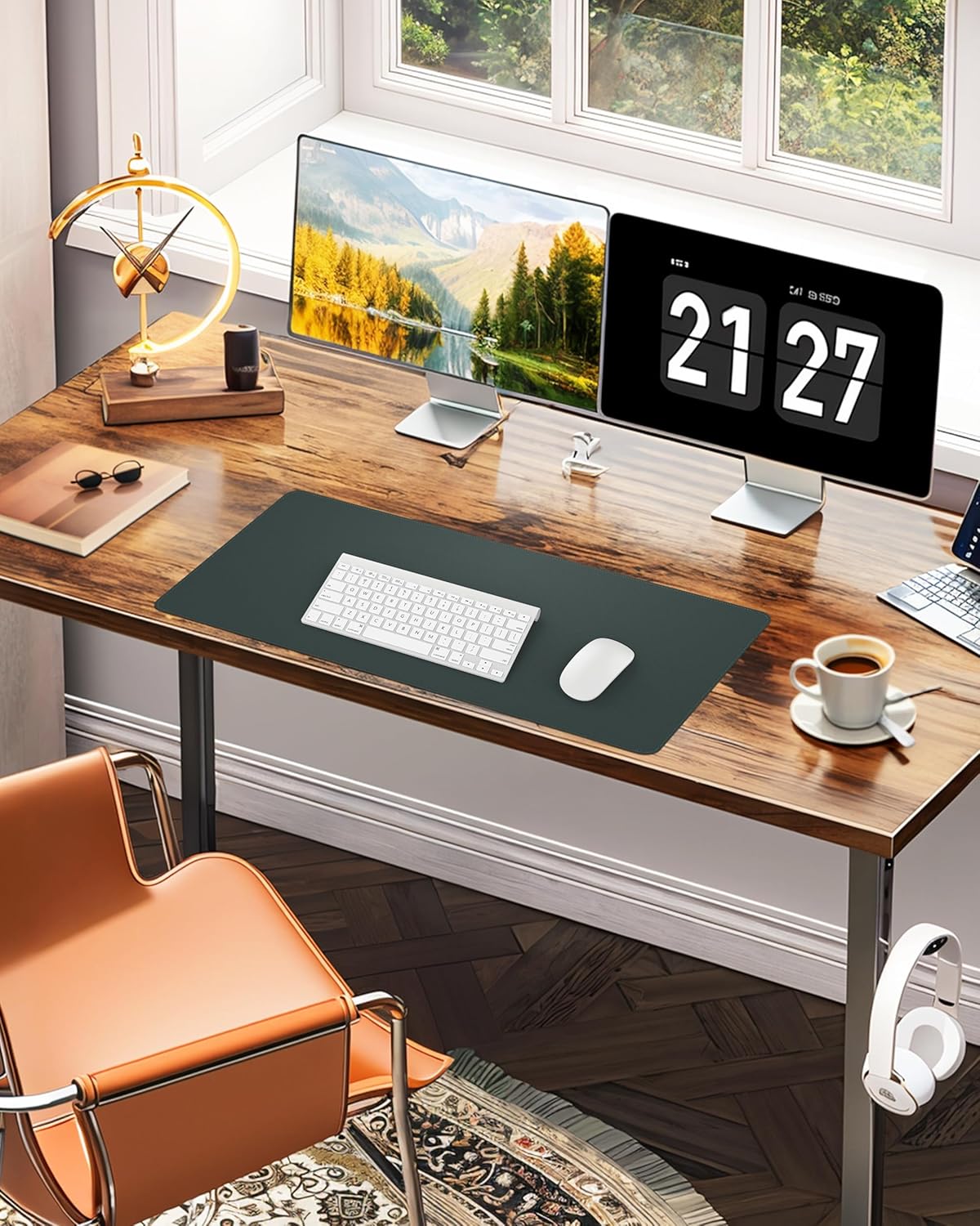 Desk Pad Mat - Leather Desk Pad Protector for Office and Home - Desk Organization and Accessories - Ideal for Large Mouse Pad and Desk Mats on Top of Desks(Dark Green,35.4" x 17")