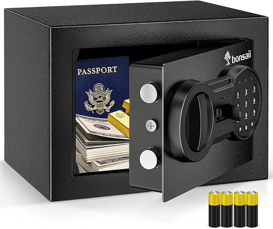 Bonsaii Safe Box with Key Lock, Steel Security Lock Box, 0.23 Cubic Feet, 9.06" W x 6.69" D x 6.69" H, Small Hidden Safe for Cash Jewelry