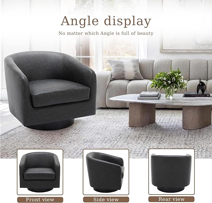 UIXE Faux Leather Swivel Accent Chairs Set of 2, Modern Upholstered Barrel Chairs for Living Room, Comfy Round Armchair Single Sofa Bedroom Reading Seat - 31" W, Black