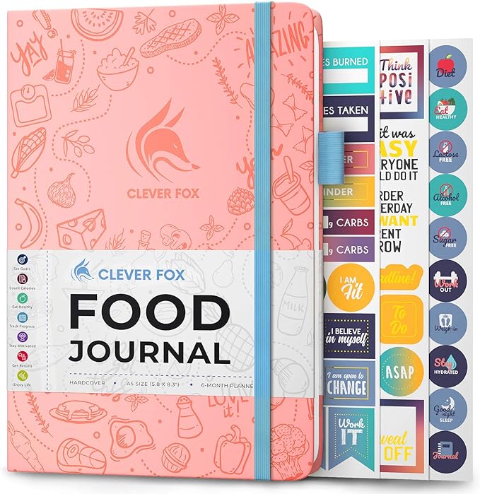 Clever Fox Food Journal - Daily Food Diary, Meal Planner to Track Calories & Nutrients, Weight Tracker Notebook, A5 (Light Pink)