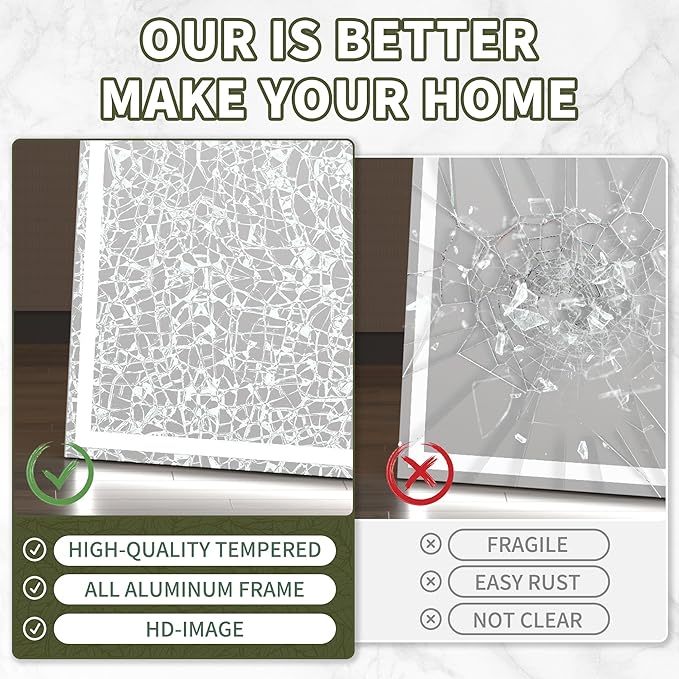 Hasipu Full Length LED Mirror with Lights, 56" x 18" Floor Standing or Wall Hanging Mounted, Full Body Dressing Mirror, Dimmable Tempered Glass, Square White