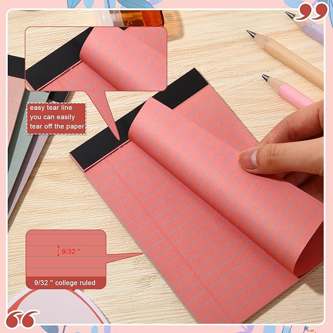 Lincia 24 Pcs 4" x 6" Legal Pad Writing Notepads Small Legal Pad College Ruled 30 Sheets Multiple Color Lined Note for Work 80 Gsm Paper for Grocery List Shopping List (Vintage Color)