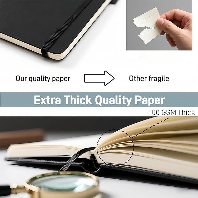 KaiRuiYing Lined Journal Notebook with Pen Holder, 320 Pages, 5.5'' × 8.6'' Medium Size A5-100 GSM Thick Paper, for Writing, Work, Office, Leather Hardcover