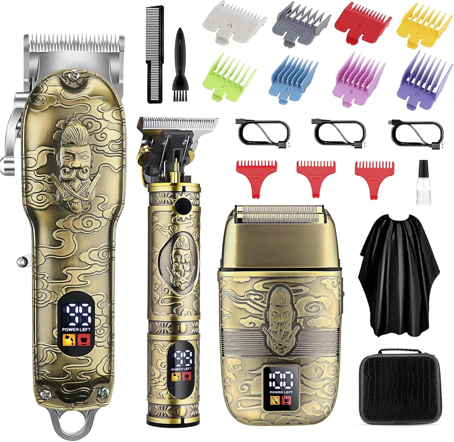 Soonsell Professional Hair Clippers for Men Cordless， Mens Clippers and Grooming Set，Electric Shavers, Clippers and T-Blade Trimmers Set，Hair Cutting Kit LCD Display（Bronze