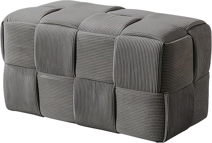 Ottoman Foot Rest Soft and Comfortable Ottoman Square Corduroy Woven Design Sofa Stool (Grey-L)