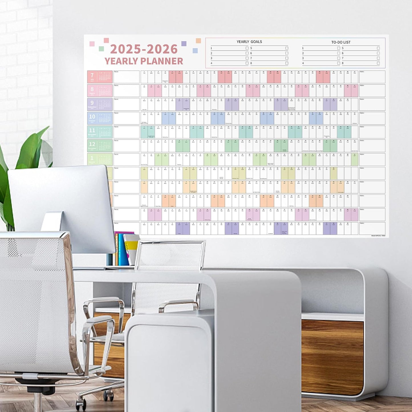Ospelelf Wall Calendar 2025-2026 Large 32'' x 48'' Dry Erase Calendar for Wall, 12 Month Laminated Calendar for Classroom, Family, Use July 2025 - June 2026 (Multicolor)