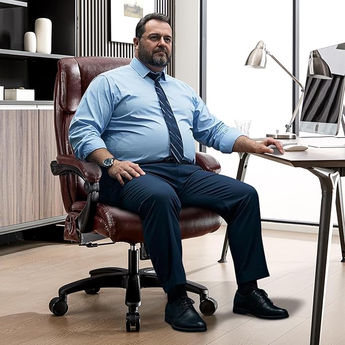 Lumbar Massage Office Chair, 500LBS Big and Tall Office Chair, Heavy Duty Ergonomic Executive Reclining Chair with High Back and Lumbar Support, Brown